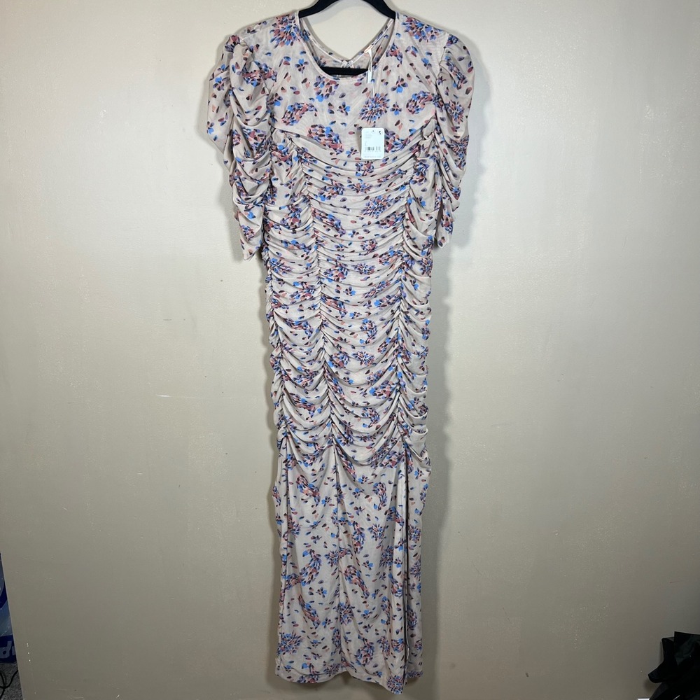 Free People Mesh Ruched Maxi Dress C Tea Combo Floral OB1557874 L NEW